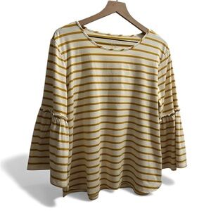 Van Heusen striped mustard butter color peplum sleeve top size XL